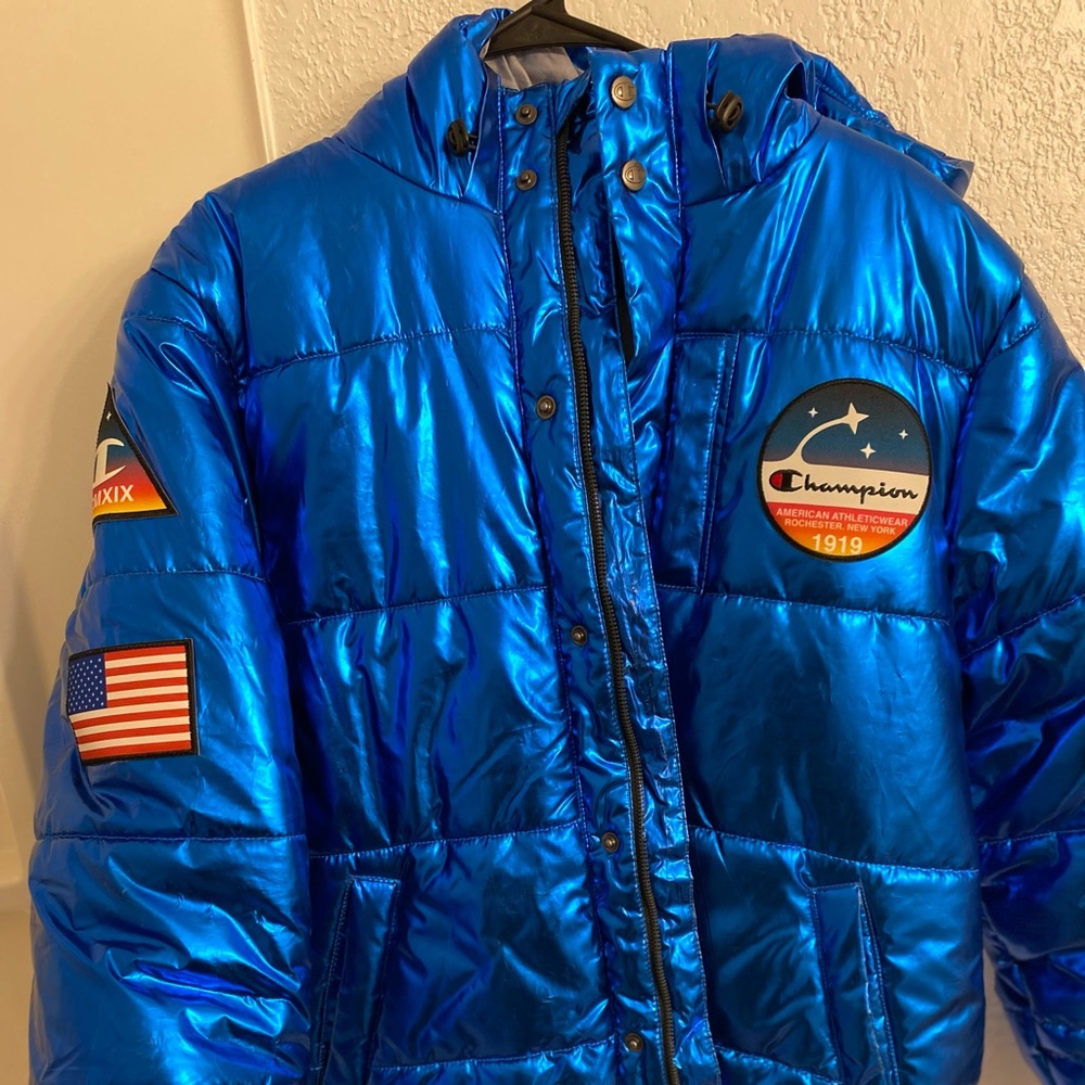 Blue Champion Metallic Teal Puffer Jacket
